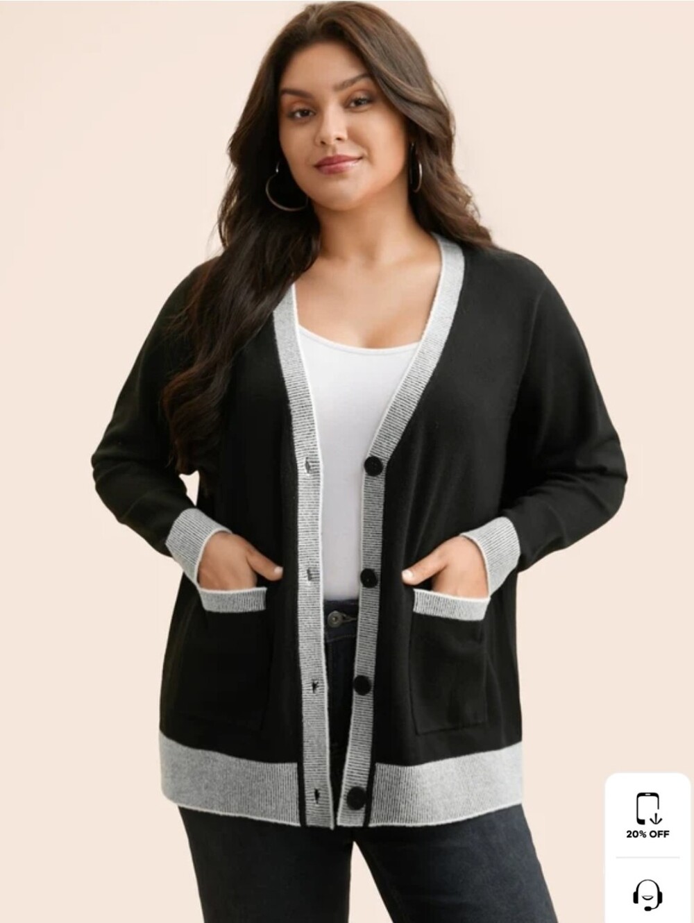 BloomChic Black With White Trim Button Cardigan Brand New With Tags Size 3x